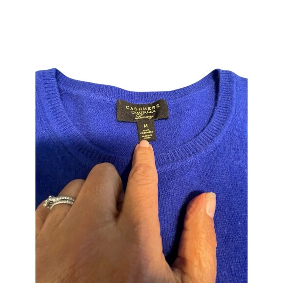 Charter Club Sweater Womens Medium Blue Cashmere crewneck Pullover Soft Luxury - Picture 5 of 9